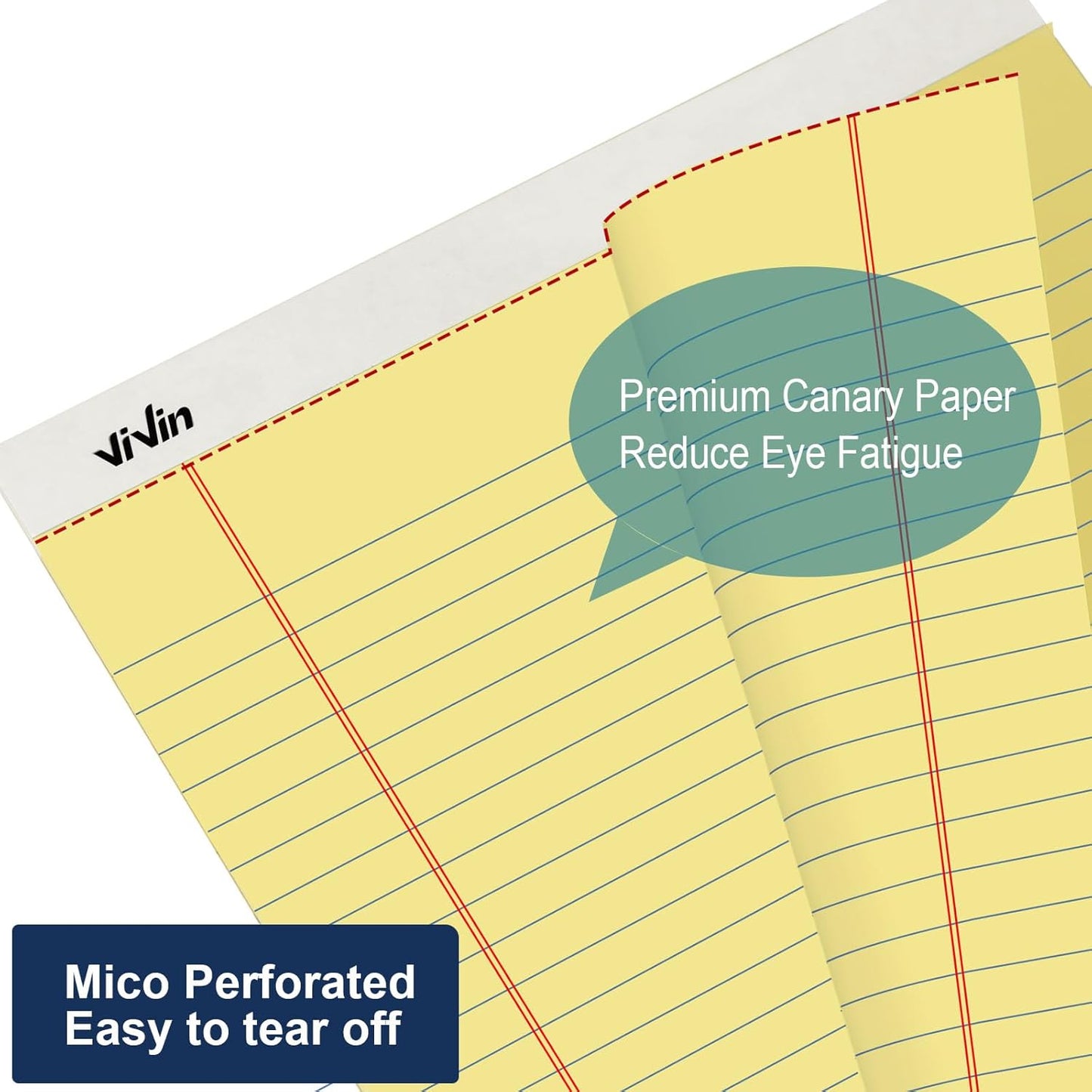 ViVin Legal Pads 8.5 x 11 Inch, Wide Ruled Note Pads, 6 Pack, 50 Sheet/Pad, Notepads for Office Home School, 300 Sheets, Perforated Writing Pads, Canary Yellow Paper