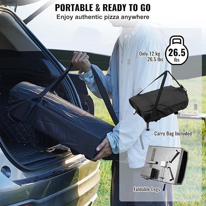 VEVOR Propane Pizza Oven, 13 Inch Gas Pizza Maker with Rotatable Pizza Stone, Portable Pizza Grill with Foldable Leg, Waterproof Carry Bag, Stainless Steel Gas Pizza Cooker for Outside Camp Backyard