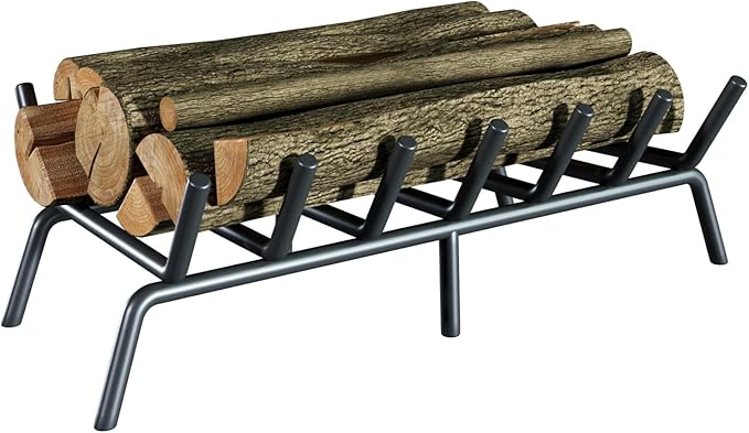 27-Inch Fireplace Grate, Heavy Duty 7-Bar Log Rack Holder Made of Solid Round Steel for Indoor/Outdoor Fire Pits, Wood Stoves & Kindling Tools