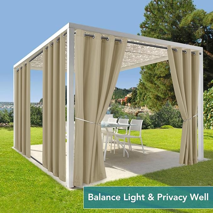 HolidayIdeas Outdoor Curtains for Patio Waterproof-4 Panels Windproof Weatherproof Privacy Curtains-Grommet Top and Tab Bottom Drape for Gazebo, Porch, Pergola, Cabana, Backyard 54x108 Inch Taupe