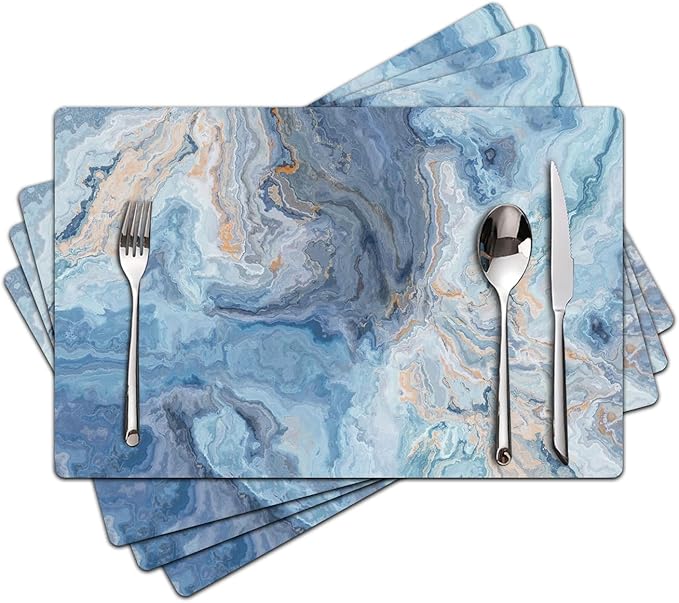 Marble Faux Leather Placemats Set of 4 - Heat Resistant Placemats for Dinner Table, Non-Slip Waterproof Oil-Proof Washable Reusable Placemat for Indoor Outdoor Kitchen Decor, 15.75In*11.81In