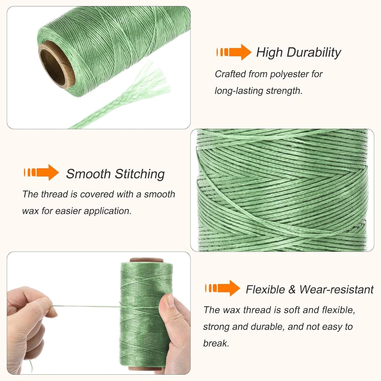 MECCANIXITY Waxed Thread,197 Yard 1mm 210D Flat Wax Thread Polyester Waxed String for Leather Sewing Hand Weaving Book Binding Home Decoration,Grass Green