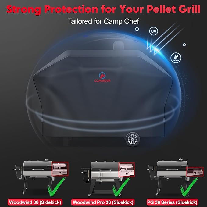 Comnova Pellet Grill Cover for Camp Chef 36 Series with Sidekick - 600D Premium Smoker Cover Waterproof Heavy Duty for Camp Chef Woodwind 36 / Pro 36 with Sidekick Sear or Sidekick Flat Top, and More