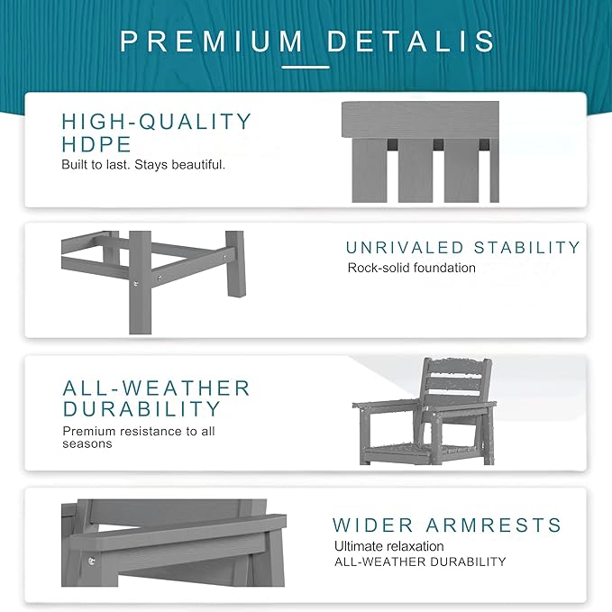 7 Piece Patio Dining Set with 11ft Patio Umbrella (Black), 7 Gray Outdoor HDPE Dining Set with 6 Chairs + 1 Large Table with 2" Umbrella Hole, for Market, Pool, Garden, Backyard, Deck