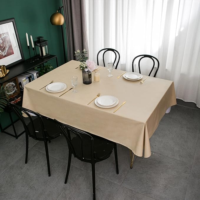 LIBERECOO Vinyl Tablecloth with Flannel Backing, Champagne, Waterproof, Stain-Resistant, Easy-Clean Table Cover for Dining, Kitchen, and Outdoor Use, 60" x 120" Rectangle