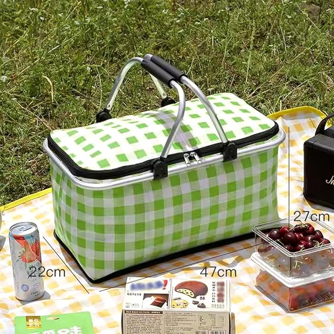 Insulated Picnic Basket Cooler Bag with Leak-Proof Liner, 26L Large Capacity for 12 Adults, Picnic Basket with Sturdy Handles for Outdoor Activities, Travel, Beach, Camping (Green)