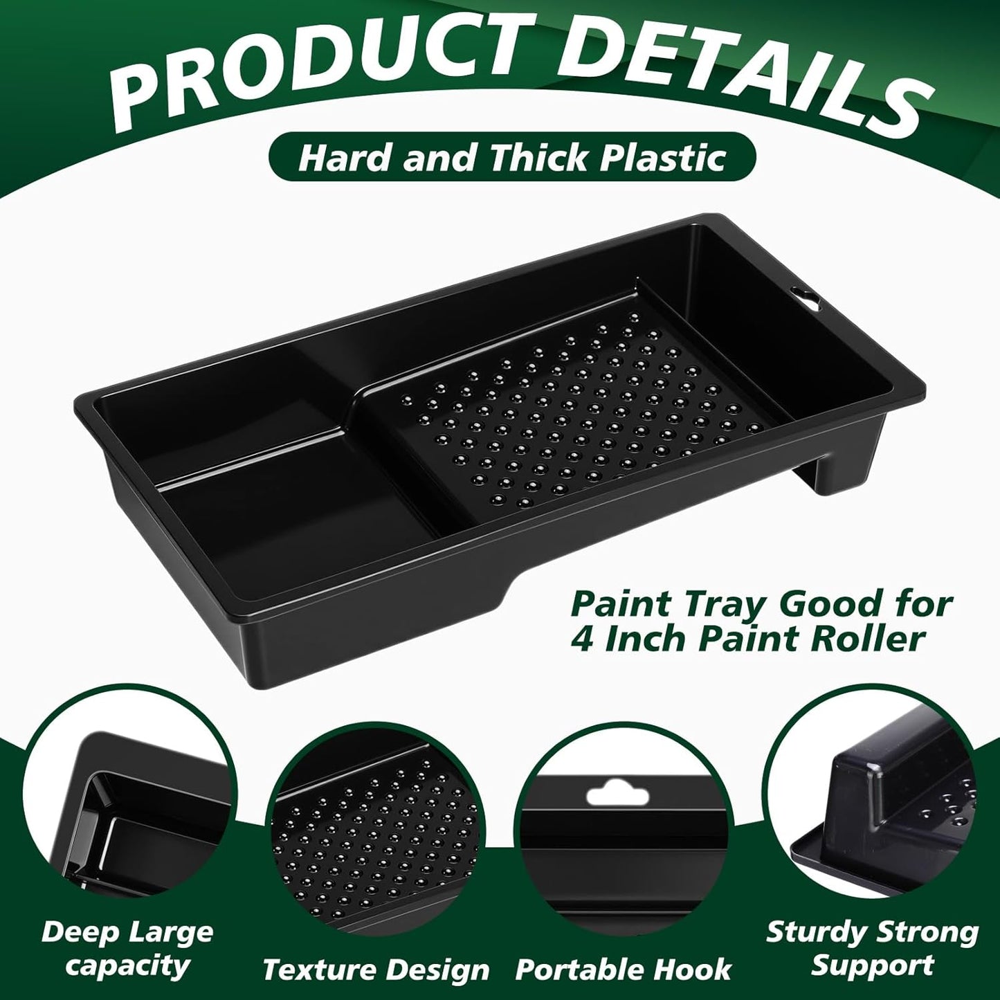 Ripeng 30 Pack 4 Inch Paint Tray Bulk Plastic Paint Roller Tray Small Painting Pan with Deep Pocket and Textured Ridge Reusable Trays Suitable for 4" Painting Rollers for Home Wall Decor(Black)