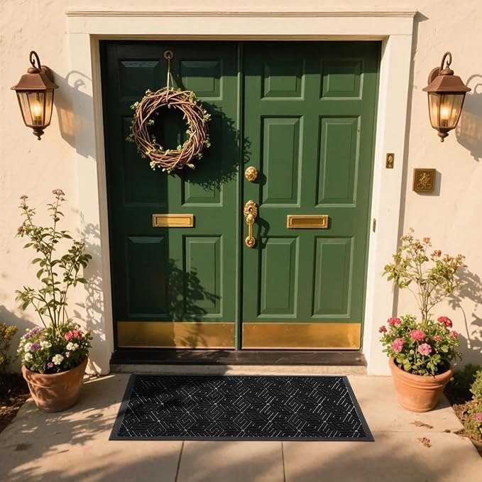 Yimobra Large Door Mat 47x24, All-Weather Waterproof Outdoor Mats for Front Door, Non Slip Rubber Doormat for Patio Proch Outside Entryway Indoor, Black