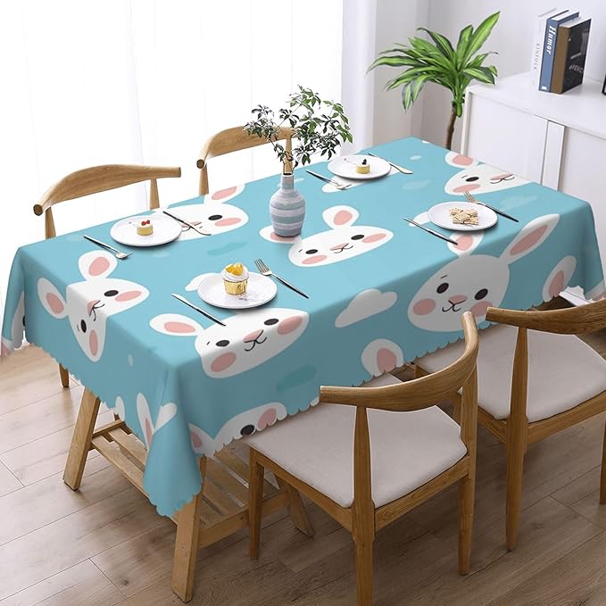 Rectangle Table Cloth Funny Rabbits Waterproof Tablecloth 54 x 72 in Washable Table Cover for Home Kitchen Wedding Dining