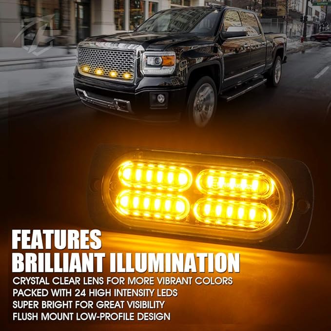 Xprite Amber 24 LED Surface Mount Strobe Lights Kit with Control Panel, Grill Grille Side Marker Flashing Emergency Warning Light Assemblies for Construction Vehicles Tow Trucks ATV UTV Vans 8PCS