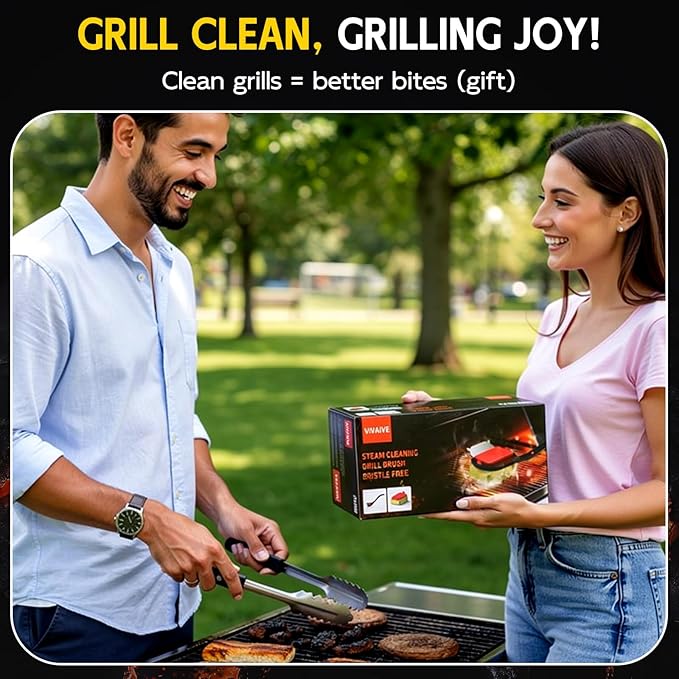 Bristle Free Grill Brush with Scraper, 4 Replaceable Cleaning Head BBQ Grill Cleaning Brush, Dishwasher-Safe Grill Cleaner Tool for Gas,Charcoal,Ceramic,Cast Iron & Stainless-Steel Grates