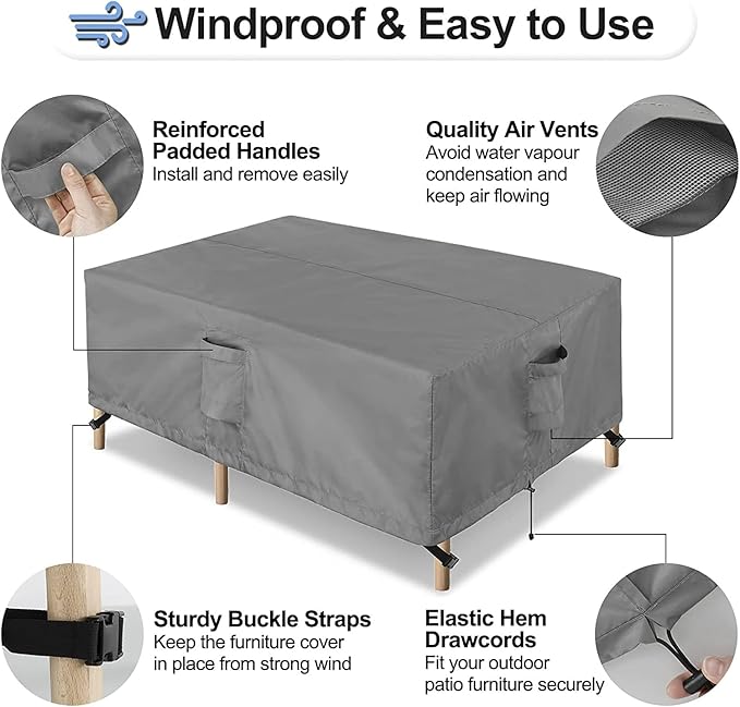 OutdoorLines Outdoor Waterproof Patio Table Furniture Set Covers - Square Couch Sectional Cover Outside Weatherproof Patio Furniture Covering for Deck, Lawn and Backyard 126" L x 126" W x 32" H, Grey