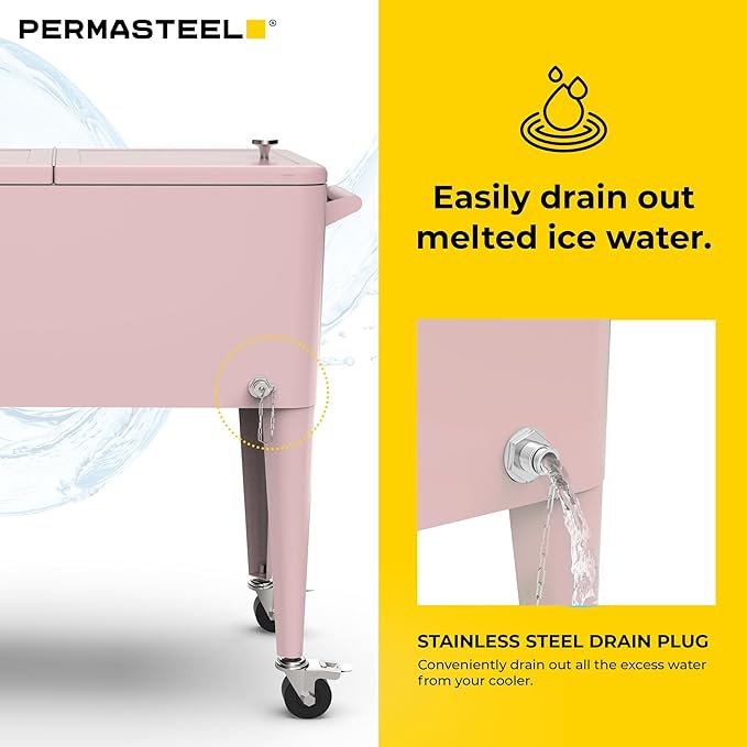 Permasteel 80 Quart Party Cooler, Rolling Ice Chest with Wheels and Handles for Indoor Outdoor Patio