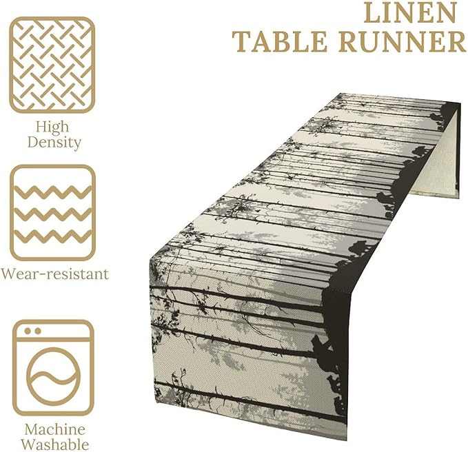 Retro Bear Table Runner, Rustic Foggy Forest Wild Animal Table Runner for Kitchen Dining Home Coffee Party 13x60in