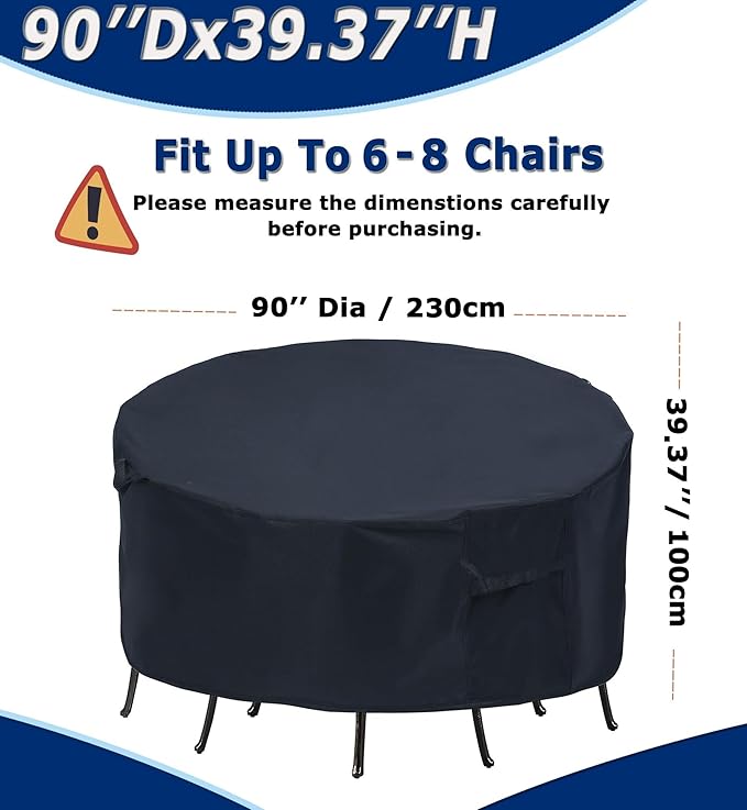 Round Patio Furniture Covers - 90" Dia Waterproof Table & Fire Pit Cover - Anti-Fading for Outdoor Dining Sets