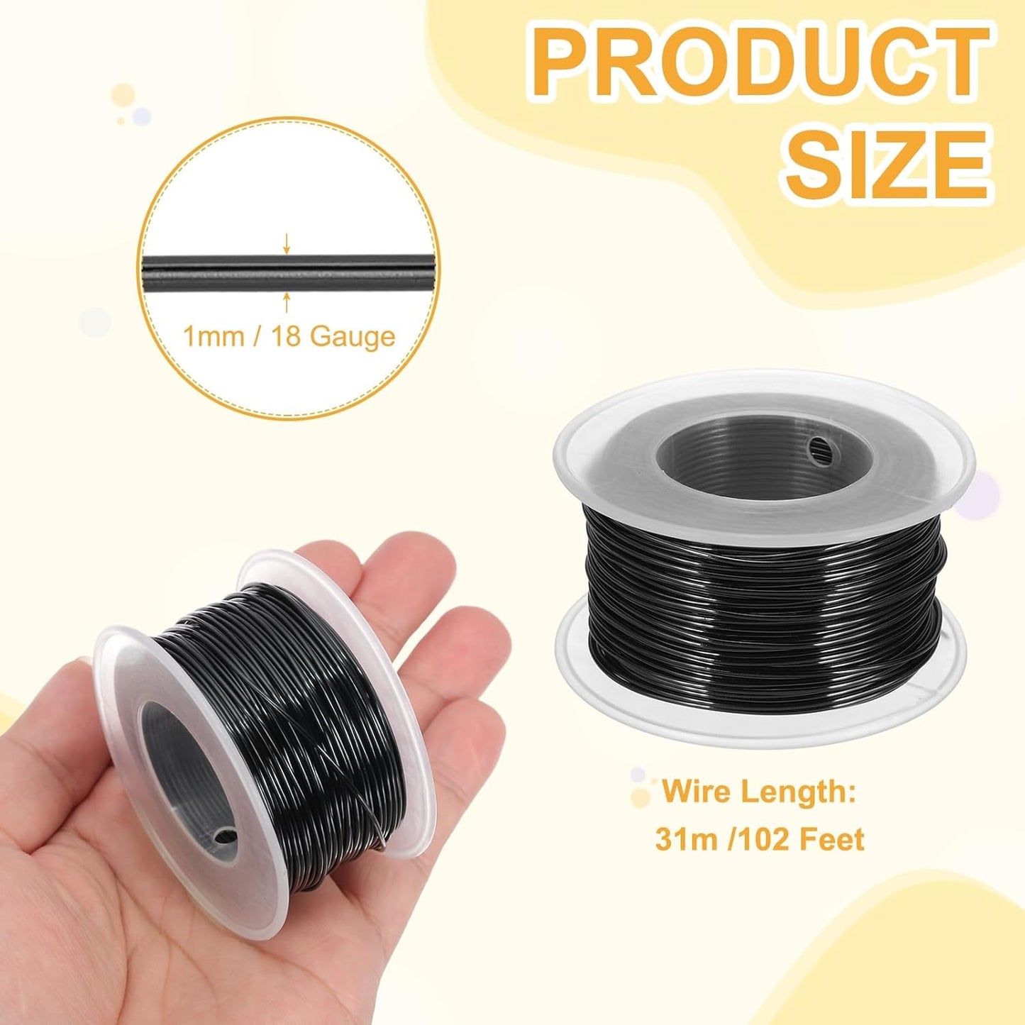 uxcell 18 Gauge / 1mm Anodized Aluminum Wire for Jewelry Craft Making, 102 Feet Bendable Flexible Wire for DIY Home Decor Gardening Sculpture, Black