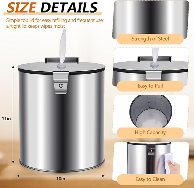Zonon Stainless Steel Wall Mount Disinfectant Wipe Dispenser Fits Sanitizing and Disinfecting Wipes on Rolls 11 x 10'' for Fitness Clubs Schools Commercial and Residential Facilities(Round)