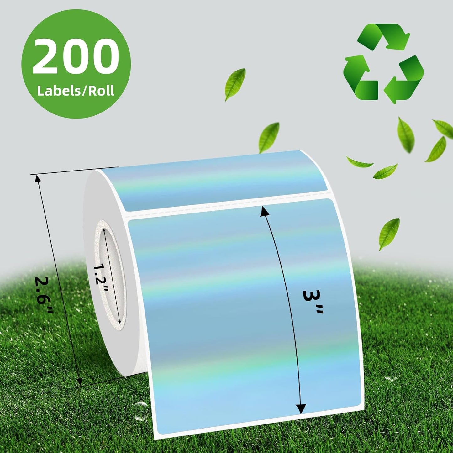 Holographic Square Thermal Labels Stickers 3" x 3", Square Direct Thermal Stickers Labels, Glitter Self-Adhesive Thermals Label for Small Business- Holographic Blue