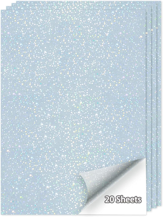 Printable Holographic Sticker Paper,20 Sheets 11 x 8.5''five-pointed star Printable Waterproof Sticker,Rainbow Vinyl Sticker for Inkjet or Laser Printer