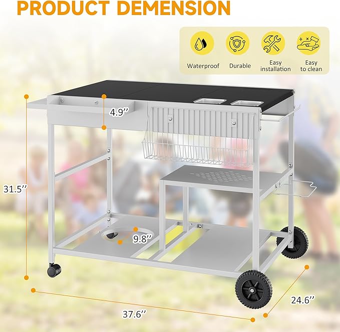 JY QAQA Outdoor Pizza Oven Stand with Condiment Shelf, Outdoor Cooking Cart, Grill Worktable for Patio, Food Prep Station Fits Ninja Woodfire Grill, Cuisinart Grill, Blackstone Griddle
