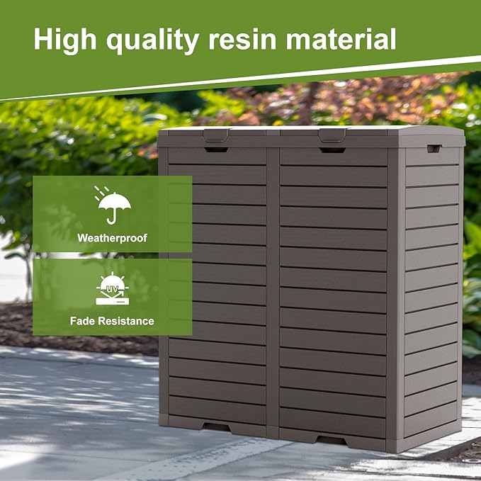 Outdoor Trash Can with lid, Waterproof, UV-Resistant Resin Garbage Can, Lockable Lid and Drip Tray, Animal-Proof, for Patio, Kitchen, Backyard and Deck (Grey, 76 Gallon)
