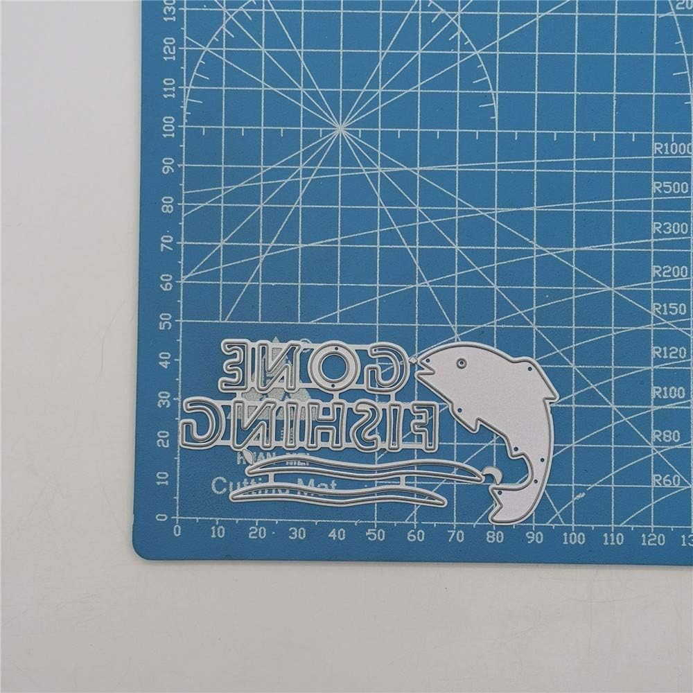 Metal Gone Fishing Words Cutting Dies, Two Fish Die Cuts Embossing Stencils Template Mould for Card Scrapbooking and DIY Craft