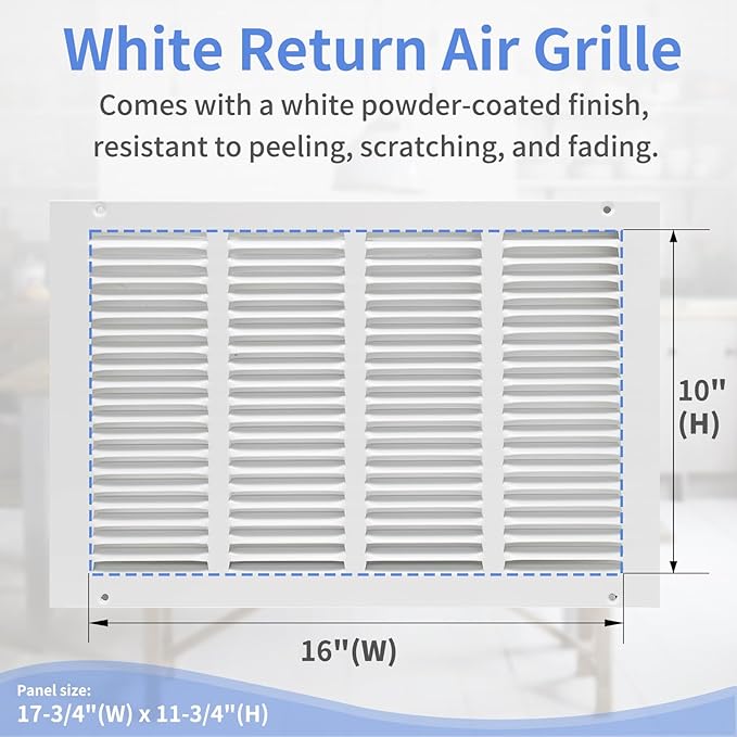 16"W x 10"H [Duct Opening Size] Steel Return Air Grille, Air Return Vent Cover for Ceiling and Sidewall - HVAC Air Vent Covers - [Outer Dimensions: 17.75"W x 11.75"H]