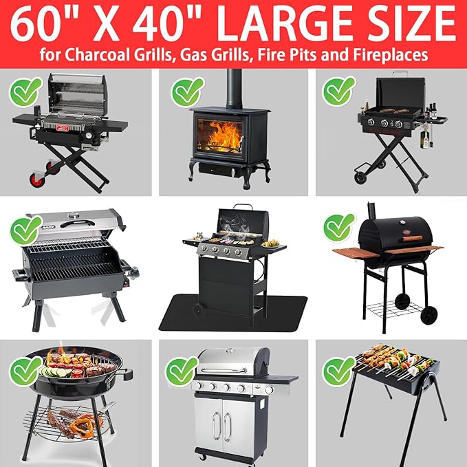 Large 60x40 Inch BBQ Under Grill Mat for Outdoor, Indoor Fireplace Mat Fire Pit Mat, Double-Sided Fireproof Grill Pad, Waterproof Under Pet Cage Mat