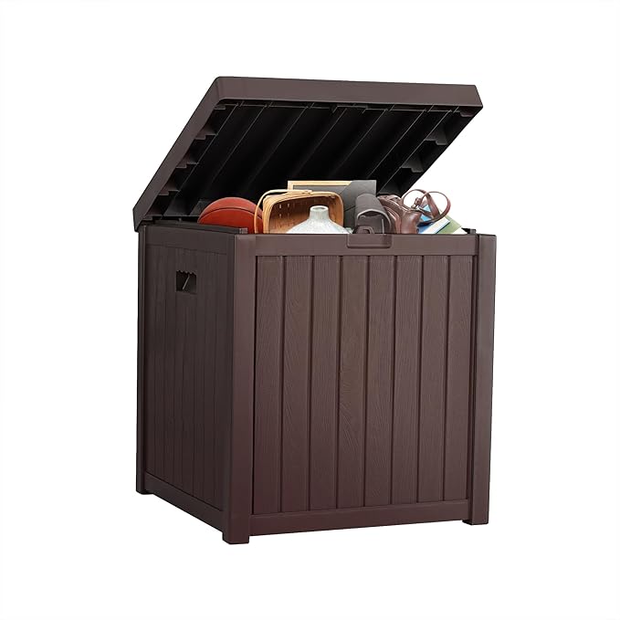 ZYJOYY 51 Gallon Resin Deck Box, Outdoor Storage Box Waterproof for Patio, Garden, Pool, and Deck, Storage Solution for Cushions, Tools, Delivery Packages, Brown