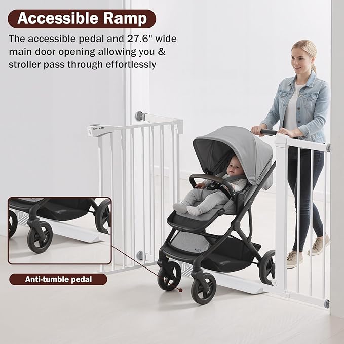 29.7-46" Extra Wide Baby Gate for Stairs, Pressure Mounted Dog Gate Indoor for Doorways, Auto Close Pet Gate with Walk Thru Door, Double Lock Child Safety Gate for Kids and Pet, No-Trip Design
