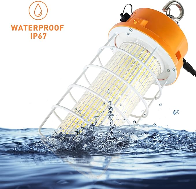 120W LED Temporary Work Light 18000LM Construction Lights 5000K Led Work Light IP67 Dust Waterproof Portable Lights with Stainless Steel Guard Hook for Factory Mine Wharf Job Site Garage Temp Lighting