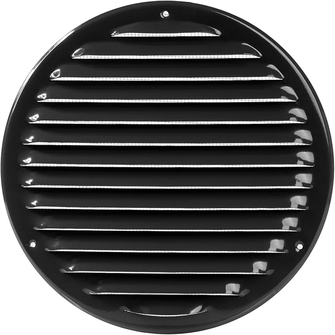 Vent Systems 8" Inch Black Round Soffit Vent Cover - Air Vent Louver with Built-in Mesh Screen – Wall or Ceiling Ventilation Grille for Intake/Exhaust HVAC Systems – Indoor and Outdoor Use
