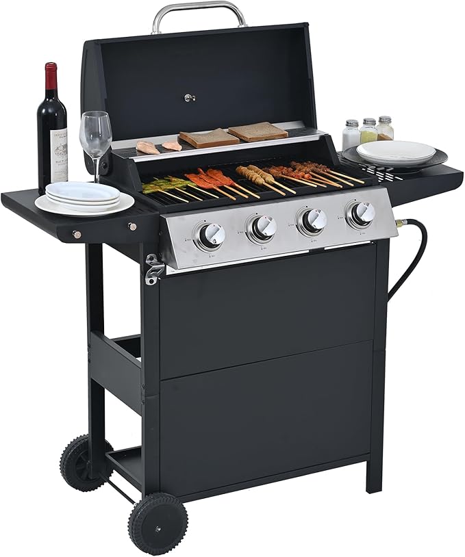 Endark 4-burner | 34,000 BTU all-purpose cast iron bbq grill | Perfect for outdoor cooking, garden, poolside, tailgating and hiking | great for roasting, searing, kebabs