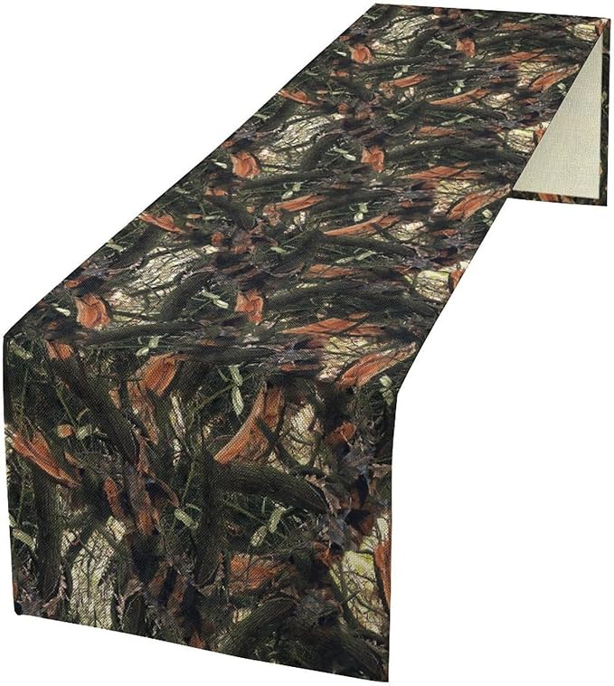 Camouflage Forest Trees Table Runner, Rustic Camouflage Hunting Camp Mossy and Oak Table Runner for Kitchen Dining Banquet Party 13x60in
