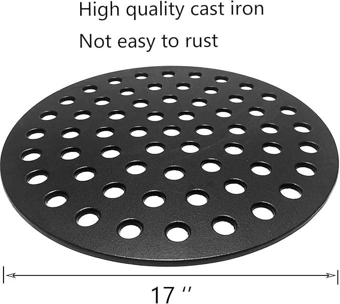 7441 Round 17" Cast Iron Fire Grate, Charcoal Grates Bottom Plate Replacement Parts for Weber 22" Kettle, One-Touch, Master Touch, Bar-B-Kettle, Performer，Big Green Egg XL Charcoal Grill
