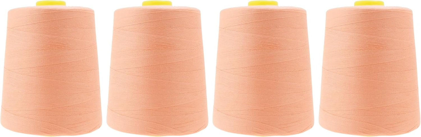 Mandala Crafts 4 Pack of Serger Threads Cones Spools - 20S/2 24000 Yards Polyester Peach Threads for Sergers Machine and Overlock Quilting Sewing Machine