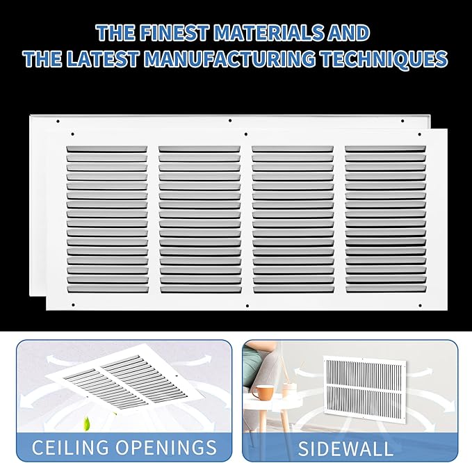Air Return Vent Cover 20x8 (Duct Opening Size), Cold Air Return Vent Cover, Flat Return Air Grilles, AC Vent Cover, Outer Dimensions:21.75"W x 9.75"H (20"Wx8"H, Duct Opening)