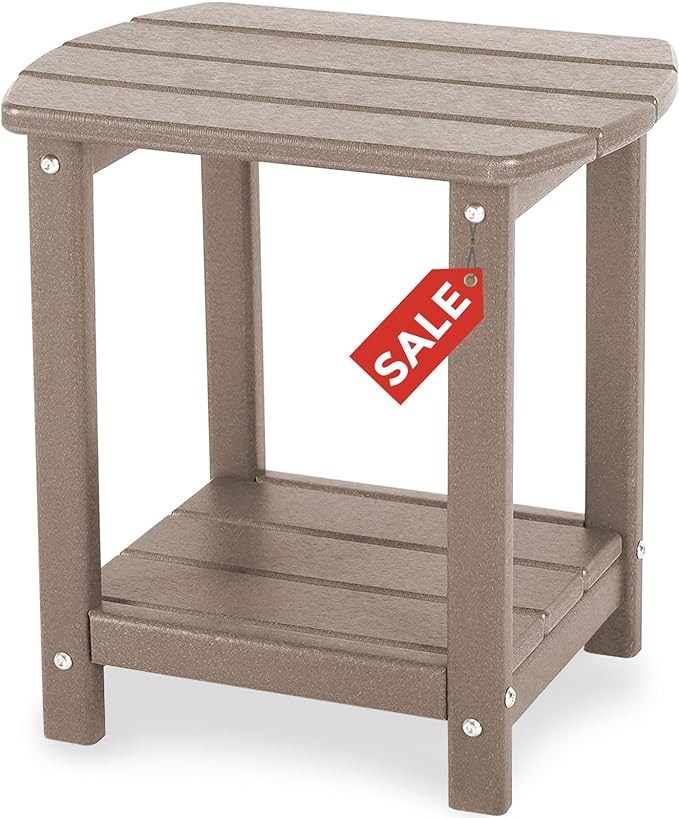 Adirondack Square Outdoor Side Table,2-Tier Storage Patio Side Table, HDPE End Tables for Backyard Pool Porch Garden Lawn