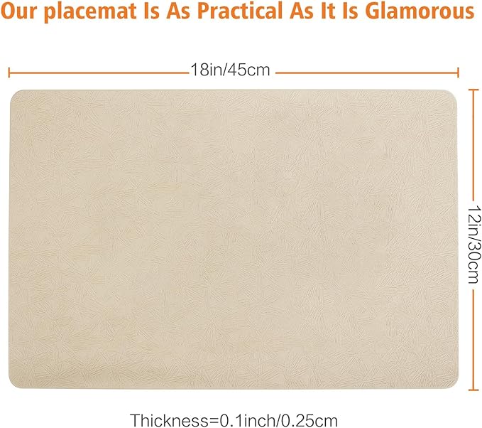 Vinyl Placemats Set of 4 Heat Resistant Easy Clean Non-Slip Place Mats for Dining Table. Faux Leather Waterproof Stain Resistant Wipeable Washable PU Table Mats(4, Beige)