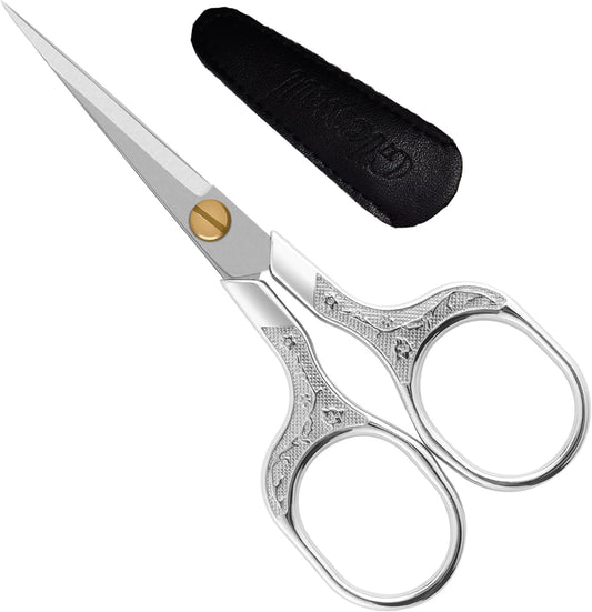 Professional Embroidery Scissors 5 Inch - Surgical-Grade Stainless Steel Blades & Engraved Handles with Leather Sheath for Precision Sewing, Crafting