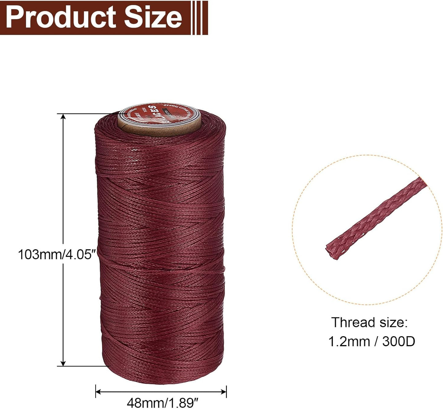 uxcell Flat Leather Sewing Waxed Thread, 140m / 153 Yards Polyester Wax String, 300D Wax Stitching Cord for Leather Crafts, Bookbinding, Bracelets Braided, Burgundy