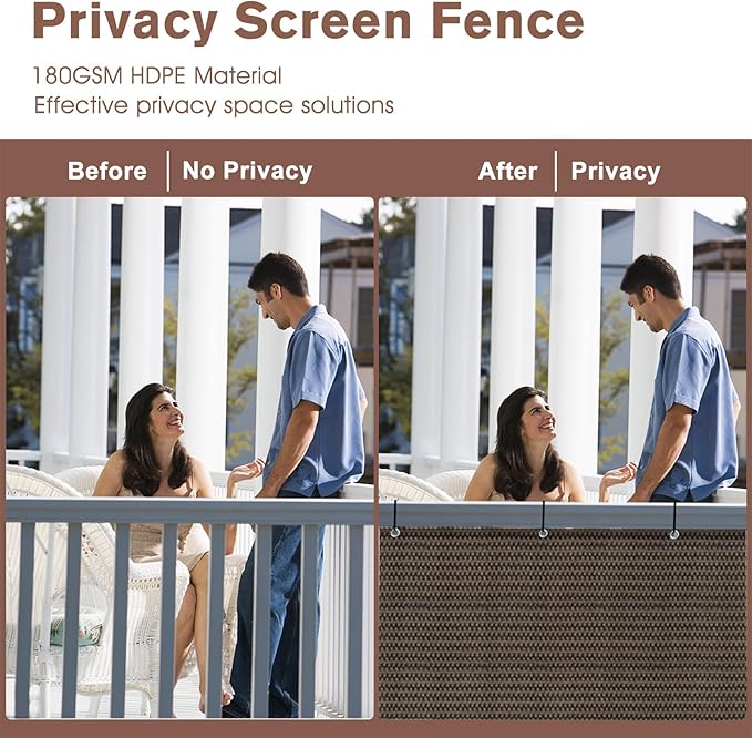 Sunny Guard Customized 3.3'x12' Brown Balcony Privacy Screen,180 GSM Apartments Railing Fence Cover,Heavy Duty Mesh Windscreen for Deck,Outdoor,Backyard,Patio