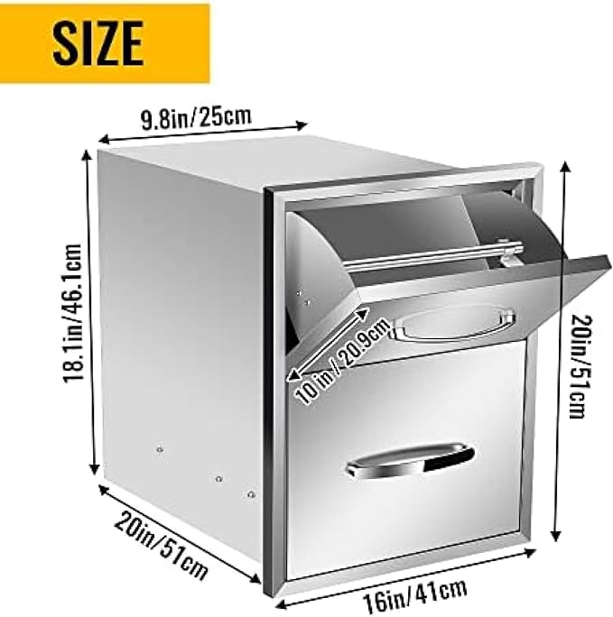 BBQ Outdoor Kitchen Drawers Stainless Steel 3-Drawer BBQ Drawer Enclosed Built-in Drawer Flush Mount for Outdoor Kitchens & BBQ Islands,16Wx20Dx20H