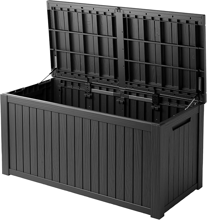 180 Gallon Resin Deck Box, Waterproof Outdoor Storage Box for Patio Furniture, Garden Tools, and Pool Accessories, Lockable UV-Resistant Storage Bin Bench Cabinet for Outside, Black