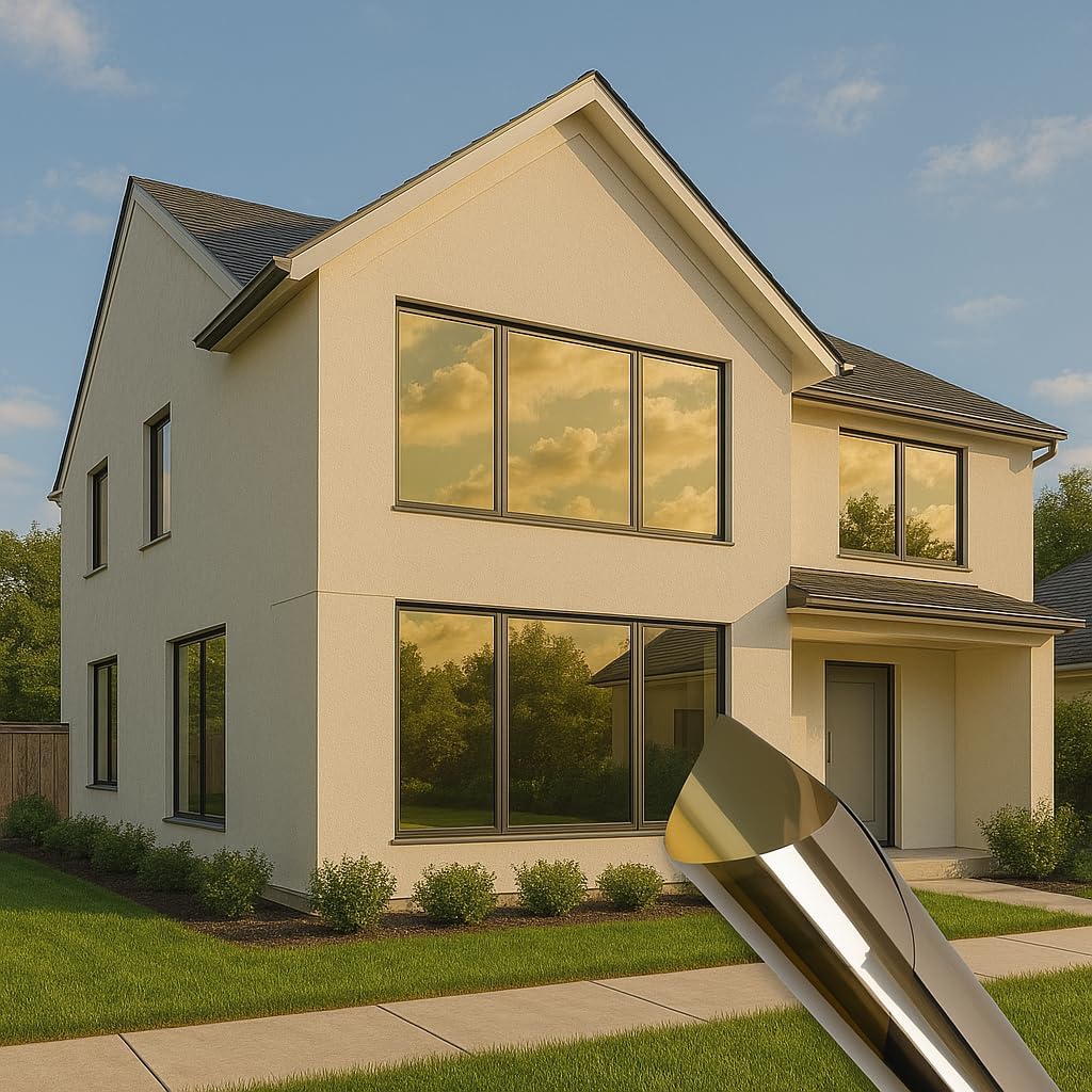 Rockrose Professional Window Tint for Home – One Way Privacy Window Film for Home Offices Heat Blocker Reflective Adhesive Mirror Tint with 99% UV Block – Gold-Silver 24 in x 15FT