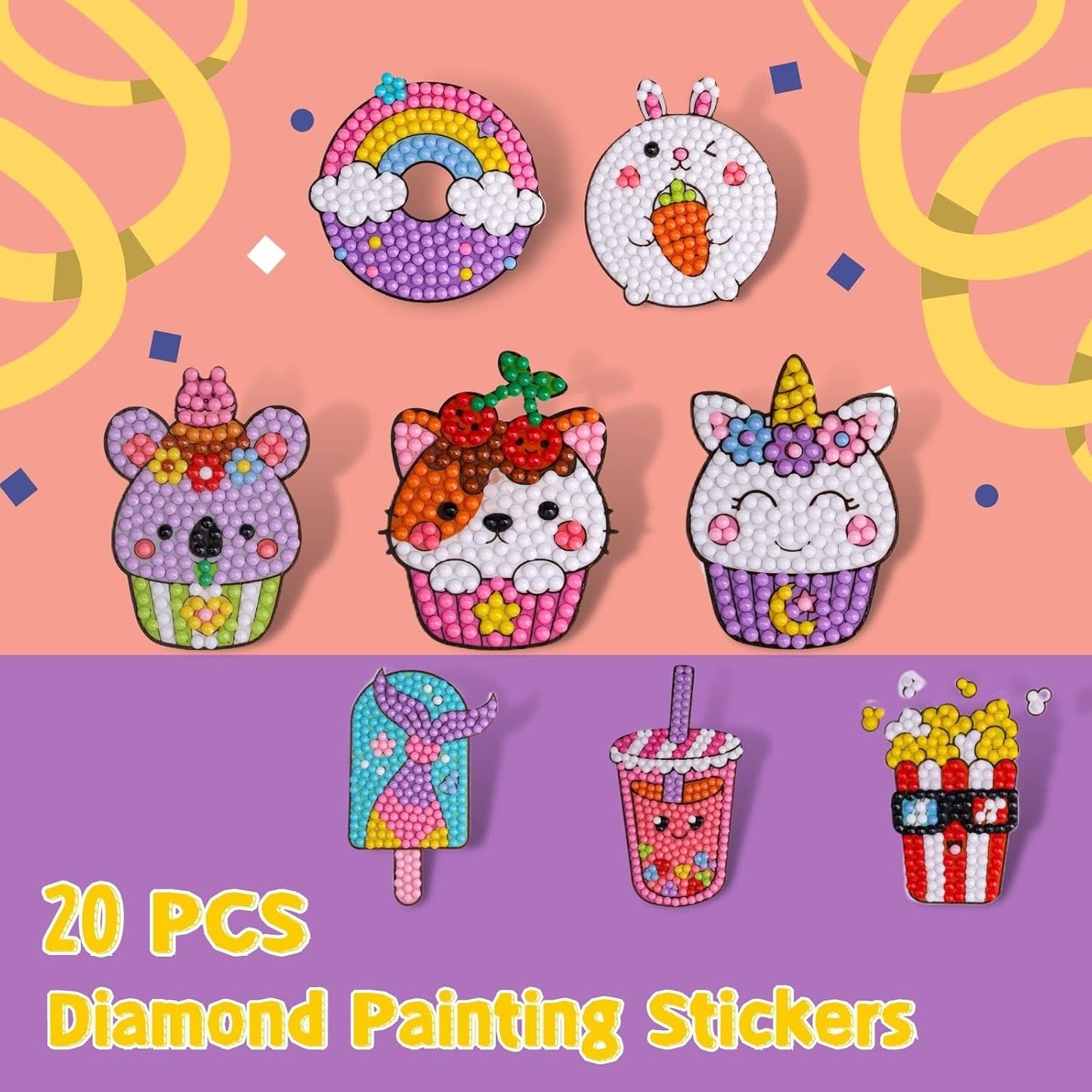 Cymbana Diamond Painting Kits for Kids 20 Pcs Desserts Contains Cupcake, Donut, Ice-Cream, Popcorn, Cookies