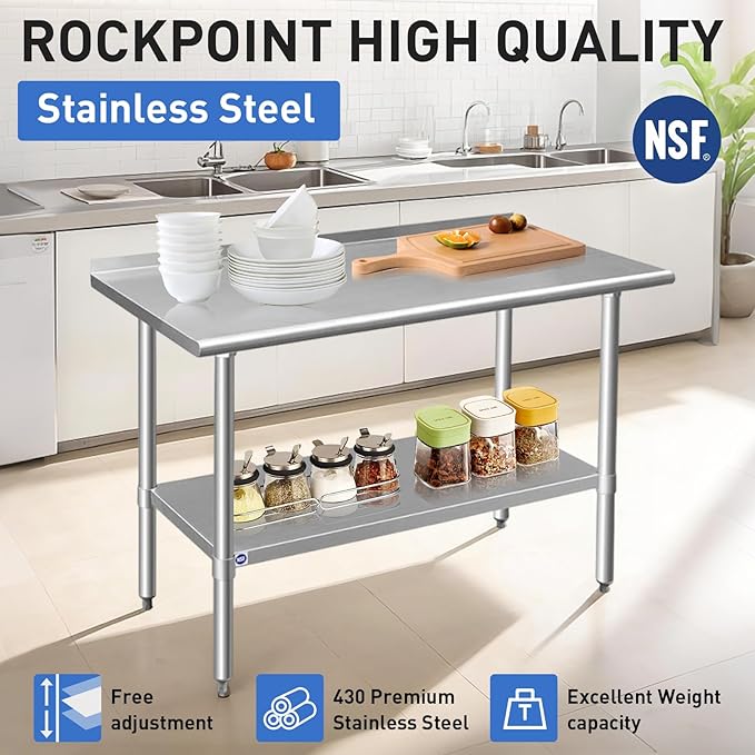 Stainless Steel Table for Prep & Work with Backsplash 24x72 Inches