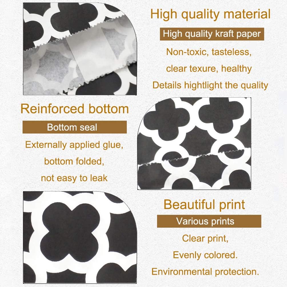 KEYYOOMY 100 Pcs Black Candy Buffet Bags - Small Polka Dot Paper Treat Bags for Wedding & Birthday Party (5 x 7 inch)