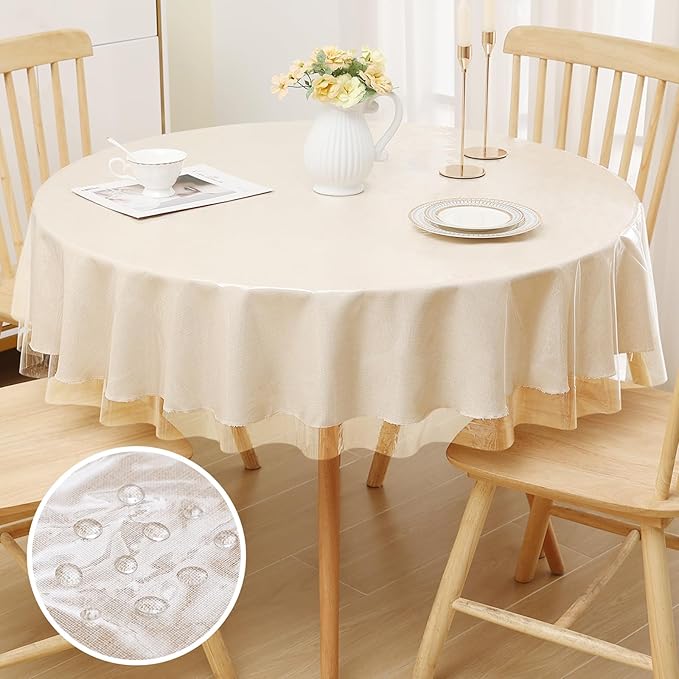 Smiry Round Table Cloth 60 Inch, Waterproof Wipeable Vinyl Tablecloths Protector, Oil Spill Proof Plastic Table Cover for Dining, Picnic, Camping, Outdoor, Clear