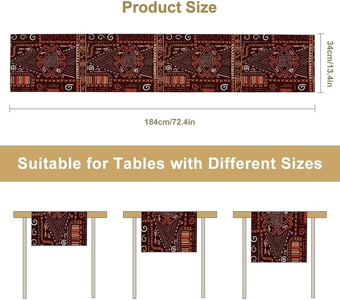African Table Runner, African Aboriginal Ethnic Tribal Table Runner for Dining Kitchen Farmhouse Party Coffee Home 13x108in